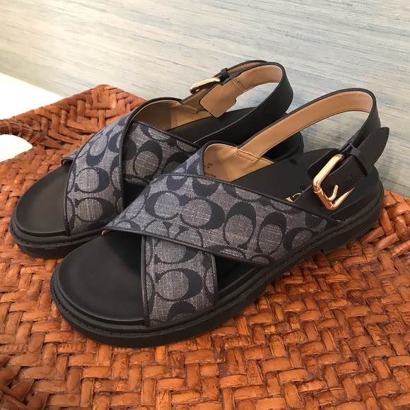 Coach Women’s Midnight Navy Fraser Chambray Sandal - Picture 1 of 6